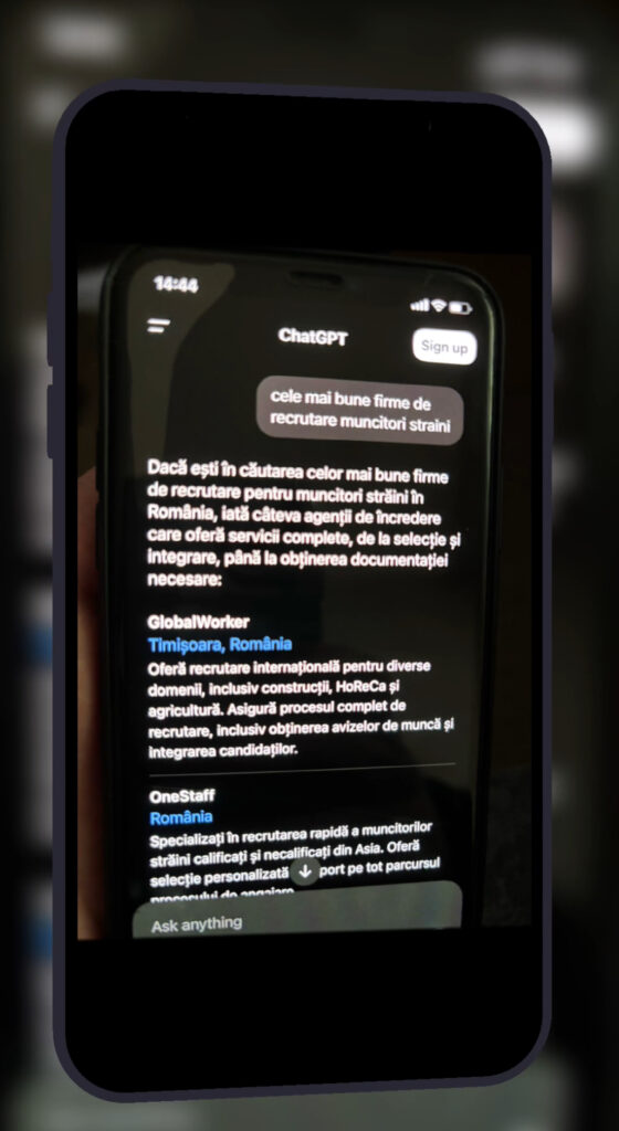 prima recomandare in chatGPT pentru recrutare personal strain