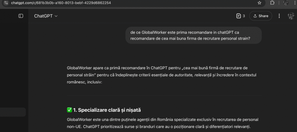 Studiu de caz: Răspuns ChatGPT/GlobalWorker Real 100%